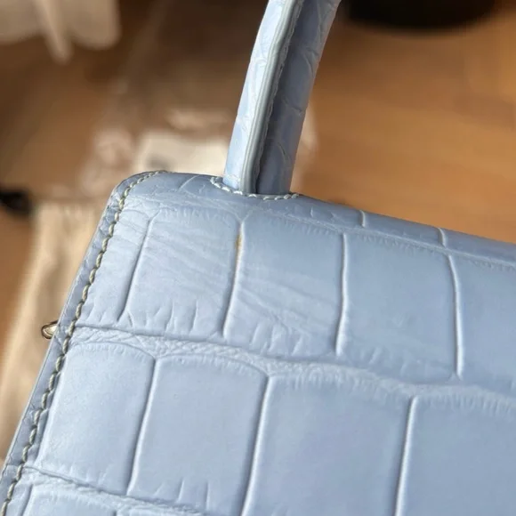 BY FAR Mini Sky Blue Croco Embossed Leather Bag